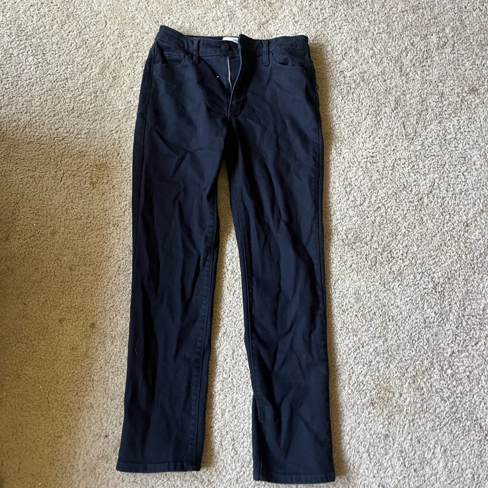 Black denim slim straight pants